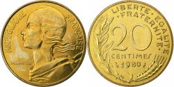 World Coins - France, 20 Centimes, Marianne, 1980, Paris, FDC, Aluminum-Bronze,