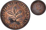 World Coins - GERMANY - FEDERAL REPUBLIC, 2 Pfennig, 1968, Munich, Bronze, , KM:106