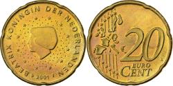 World Coins - Netherlands, 20 Euro Cent, 2001, Utrecht, Nordic gold,