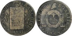 World Coins - France, Sol à la balance Françoise, 1793 / AN II, Limoges, Métal de cloche