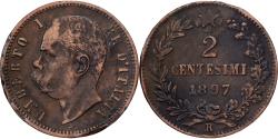 World Coins - Italy, Umberto I, 2 Centesimi, 1897, Rome, Copper,