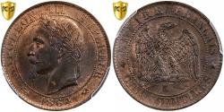 World Coins - France, Napoleon III, 5 Centimes, 1864, Bordeaux, Bronze, PCGS, MS64RB