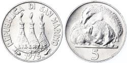 World Coins - Coin, San Marino, 5 Lire, 1975, Rome, FDC, , Aluminum, KM:42