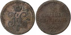 World Coins - Russia, Nicholas I, Denga, 1/2 Kopek, 1840, Saint Petersburg, Copper,