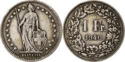 World Coins - Switzerland, 1 Franc, Helvetia, 1940, Bern, Silver, , KM:24
