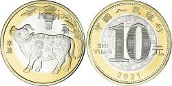 World Coins - Coin, China, 10 Yüan, 2021, Année du Buffle, , Bi-Metallic, KM:2578