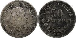 World Coins - Italy, Vittorio Emanuele II, 50 Centesimi, 1863, Milan, Silver,
