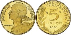 World Coins - Coin, France, Marianne, 5 Centimes, 2001, Monnaie de Paris, BE, col à 3 plis