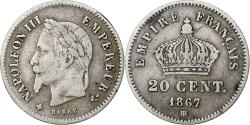World Coins - France, Napoleon III, 20 Centimes, 1867, Strasbourg, Silver,