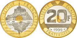 World Coins - Coin, France, Mont Saint Michel, 20 Francs, 1999, Paris, Proof,