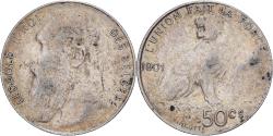 World Coins - Belgium, Leopold II, 50 Centimes, 1901, Brussels, Silver,