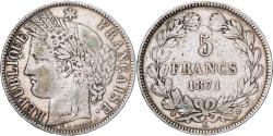 World Coins - France, 5 Francs, Cérès, 1871, Bordeaux, Silver, , KM:818.2