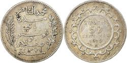 World Coins - Coin, Tunisia, Muhammad al-Nasir Bey, 50 Centimes, 1915, Paris,