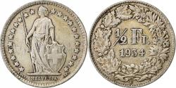 World Coins - Switzerland, 1/2 Franc, 1934, Bern, Silver, , KM:23