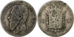 World Coins - Belgium, Leopold II, 50 Centimes, 1886, Brussels, Silver,