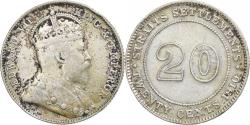 World Coins - Straits Settlements, Edward VII, 20 Cents, 1910, Bombay, Silver,