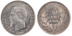 World Coins - FRANCE, Napoléon III, 20 Centimes, 1860, Paris, KM #778.1, , Silver, 15