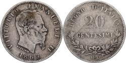 World Coins - Italy, Vittorio Emanuele II, 20 Centesimi, 1863, Milan, Silver,