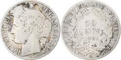 World Coins - France, Cérès, 50 Centimes, 1881, Paris, VG(8-10), Silver, KM:834.1