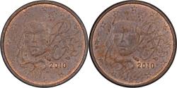 World Coins - France, Euro Cent, Error double observe, 2010, Copper Plated Steel,