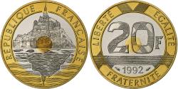 World Coins - France, 20 Francs, Mont Saint Michel, 1992, Paris, Proof, Tri-Metallic