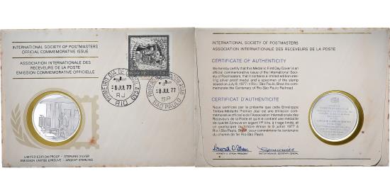 Brazil, Medal + stamp, International Society of Postmasters, 1977