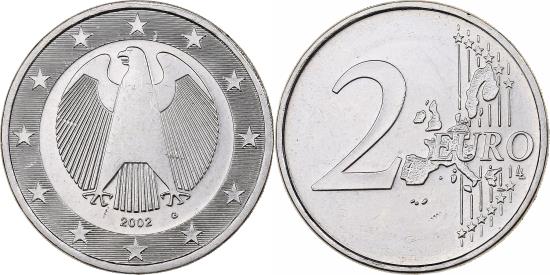 Germany, 2 Euro, error monometallic, 2002, Karlsruhe, Copper-nickel,