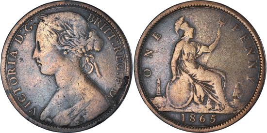 Coin Great Britain Victoria Penny 1865 Bronze KM 749.2