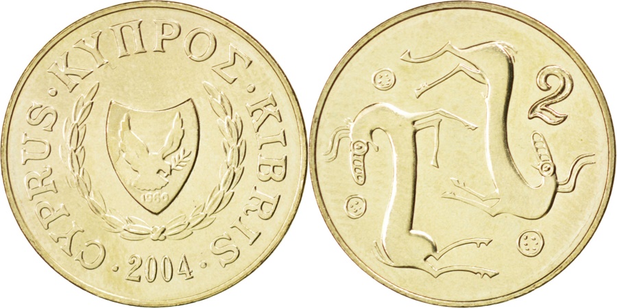 World Coins - CYPRUS, 2 Cents, 2004, KM #54.3, , Nickel-Brass, 19, 2.49