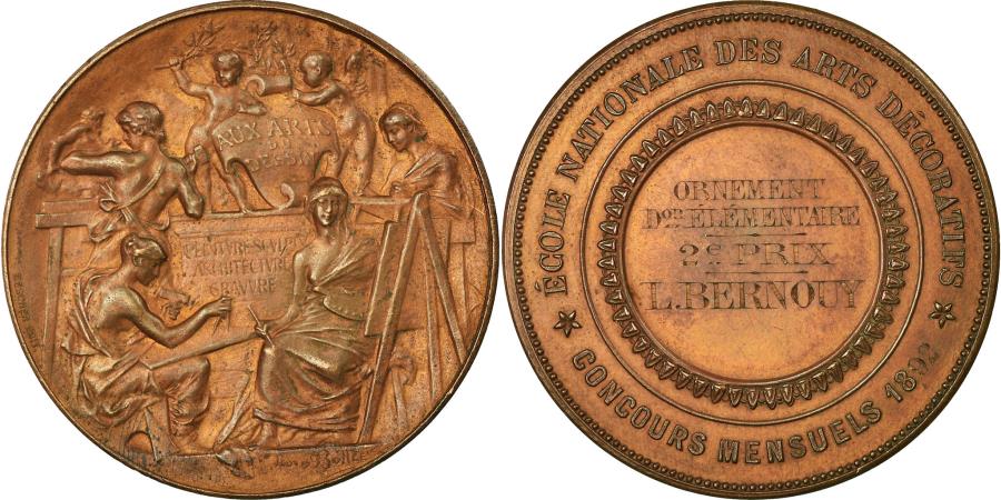 World Coins - France, Medal, Ecole Nationale des Arts Décoratifs, Ornement, 1892, Bottée