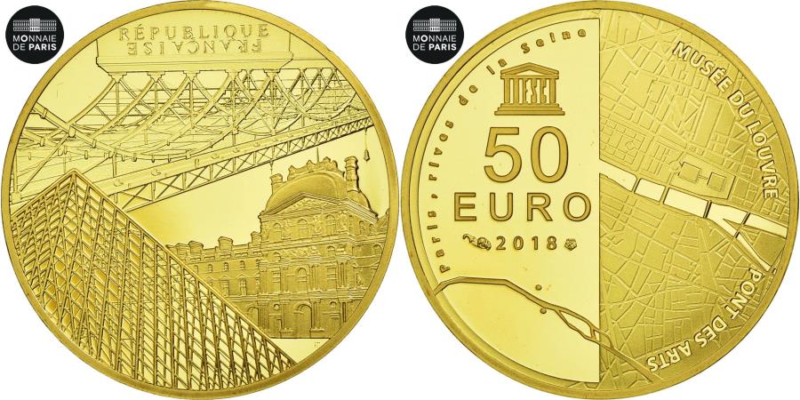 France, Monnaie de Paris, 50 Euro, UNESCO - Louvre, 2018, Gold