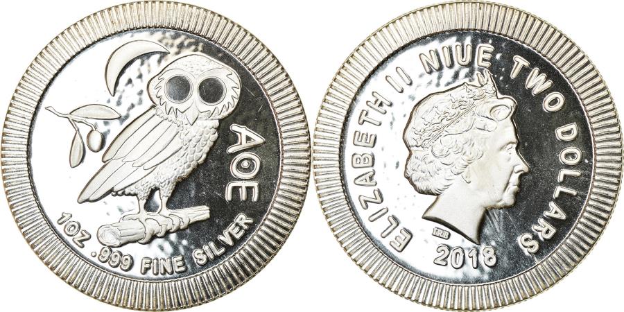 Coin, Niue, Athena Owl, 2 Dollars, 2018, 1 Oz, , Silver