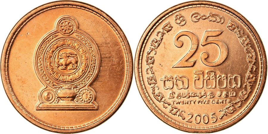 Coin Sri Lanka 25 Cents 05 Copper Plated Steel Km 141 2b