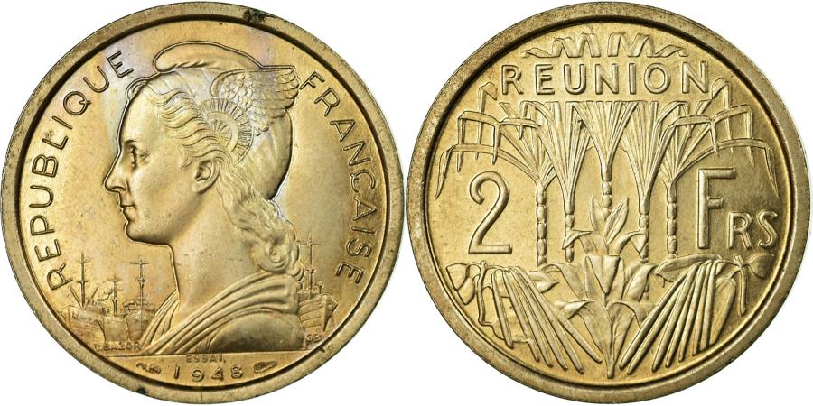 Coin, Réunion, 2 Francs, 1948, ESSAI, , Coppernickel, KME4  African