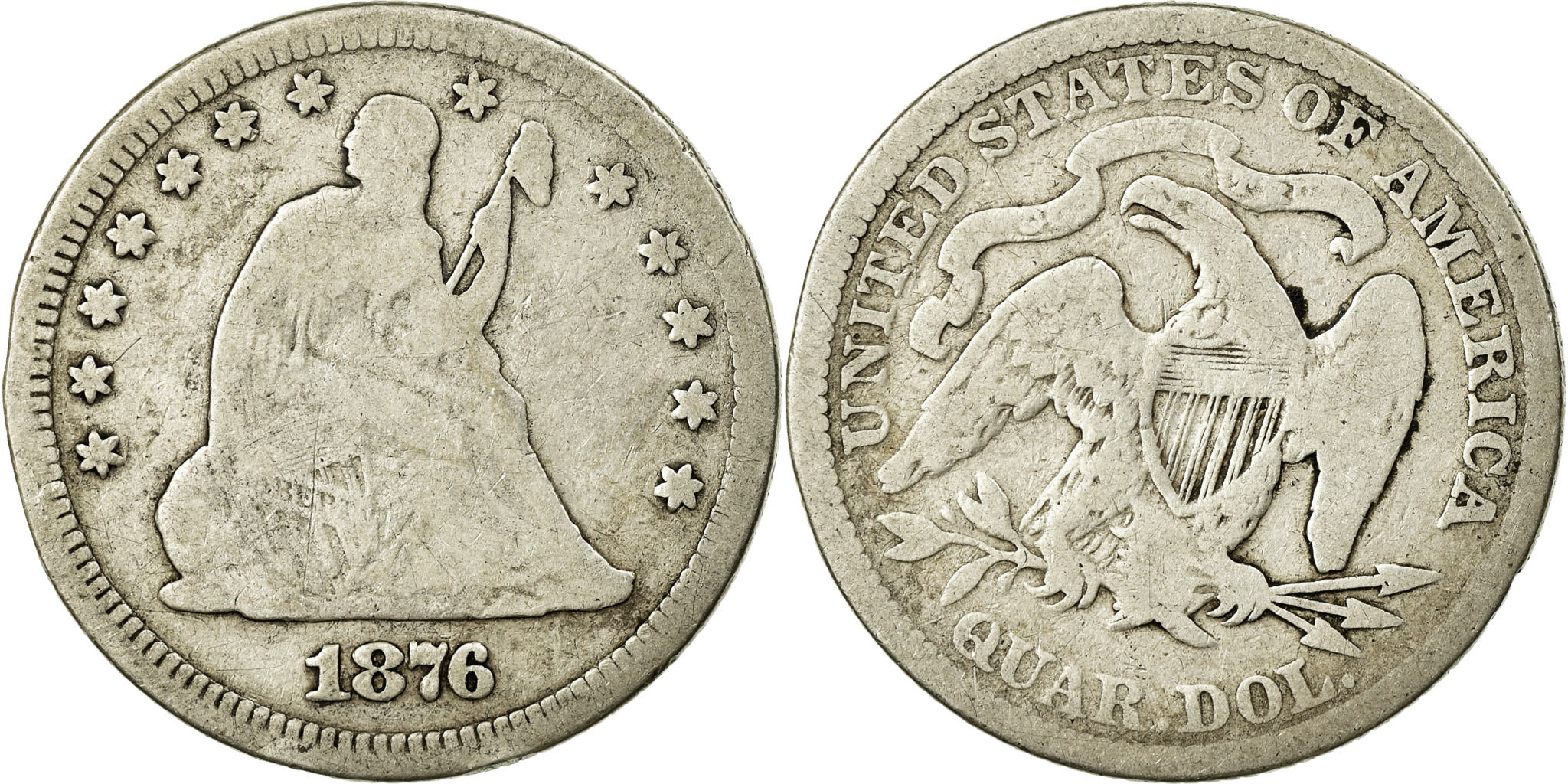 Coin, United States, Seated Liberty Quarter, Quarter, 1876, U.S. Mint