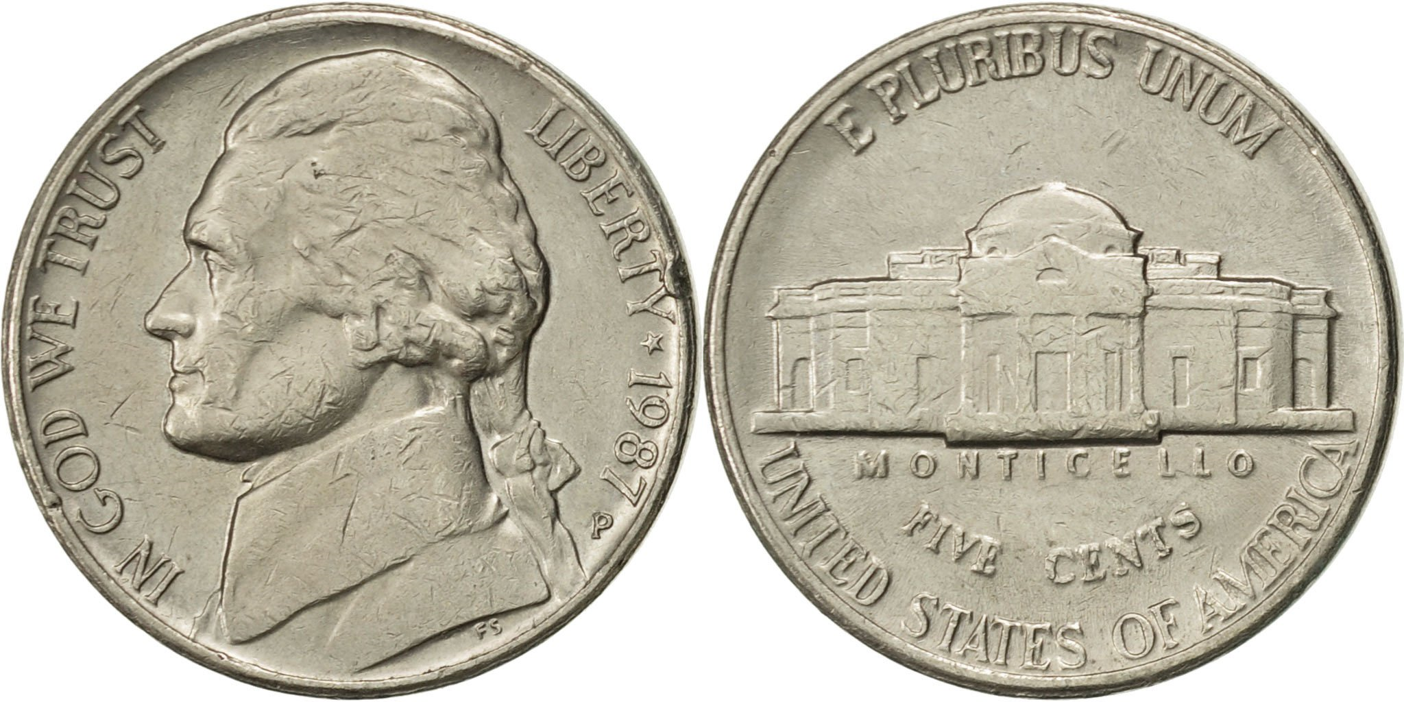 United States, Jefferson Nickel, 5 Cents, 1987, U.S. Mint