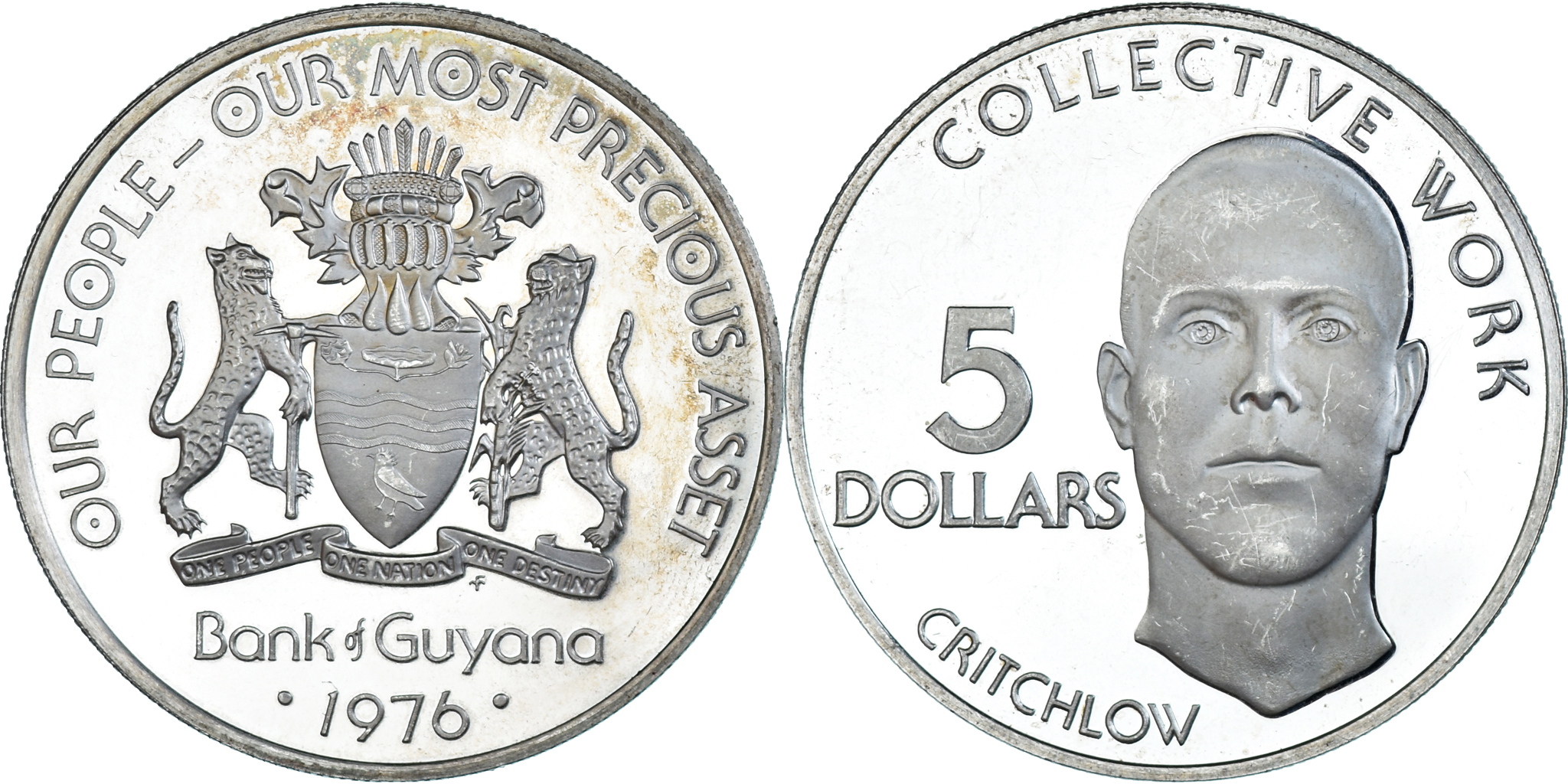 Coin, Guyana, 5 Dollars, 1976, Franklin Mint, BE, , Silver, KM:43a