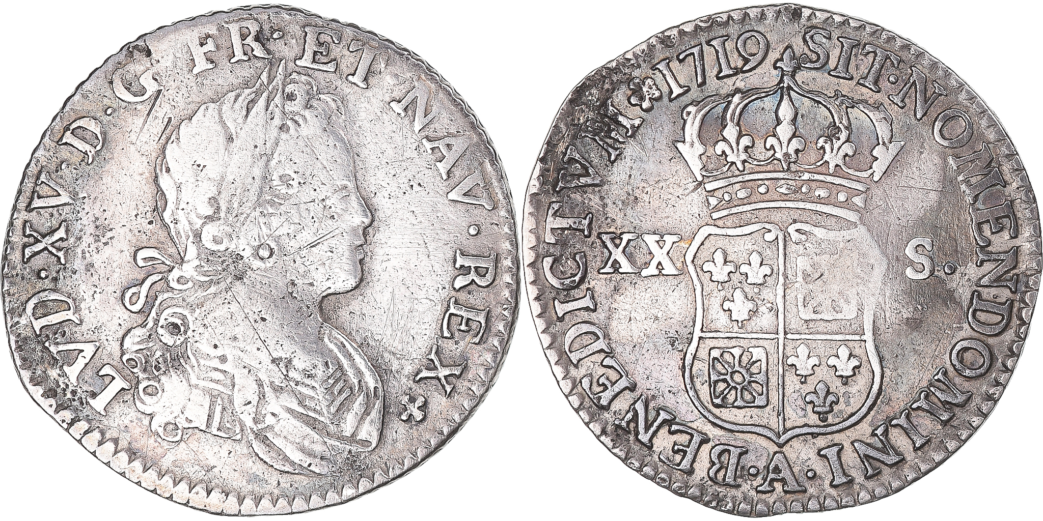 Coin, France, Louis XV, 1/6 Écu (XX – S) de France-Navarre, 20 Sols, 1/6 ECU