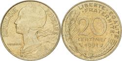 World Coins - France, 20 Centimes, Marianne, 1991, Paris, Aluminum-Bronze,