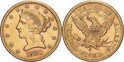 Us Coins - United States, $5, Half Eagle, Coronet Head, 1880, U.S. Mint, Gold,
