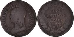 World Coins - Coin, France, Dupré, 5 Centimes, AN 8, Strasbourg, , Bronze, KM:640.4