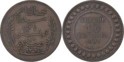 World Coins - Tunisia, Muhammad al-Nasir Bey, 10 Centimes, 1907, Paris, Bronze,