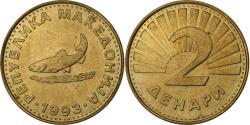 World Coins - Macedonia, 2 Denari, 1993, Brass, , KM:3