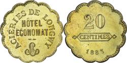 World Coins - France, Aciéries de Longwy, Hôtel Economat, 20 Centimes, 1883, Brass