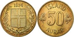 World Coins - Iceland, 50 Aurar, 1974, Llantrisant, Nickel-brass,