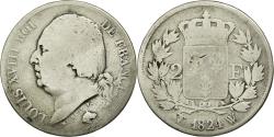 World Coins - Coin, France, Louis XVIII, 2 Francs, 1824, Lille, , Silver, Gadoury:513