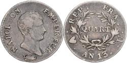 World Coins - Coin, France, Napoléon I, 1/4 Franc, AN 13, Torino, Very rare,