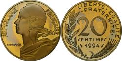 World Coins - France, 20 Centimes, Marianne, 1994, Paris, Proof, Aluminum-Bronze,