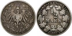 World Coins - GERMANY - EMPIRE, 1/2 Mark, 1907, Hambourg, Silver, VF(30-35), KM:17