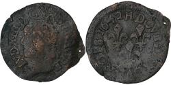 World Coins - France, Louis XIII, Double Tournois, 1642, La Rochelle, Copper,